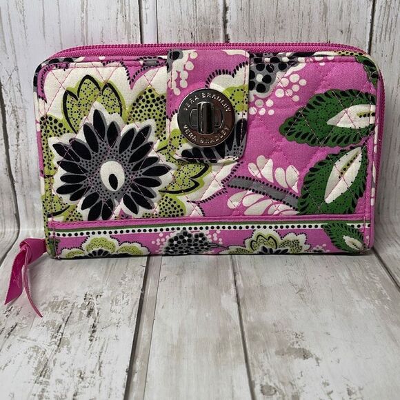 Vera Bradley Accordion Wallet Pink Green - Picture 1 of 6